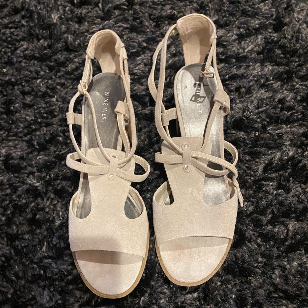 Taupe suede heeled sandals